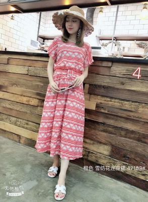 Good price 连衣裙；雪纺；短袖；均码；中长款；套头；圆领；高腰；甜美；A字裙；纯色；印花 online