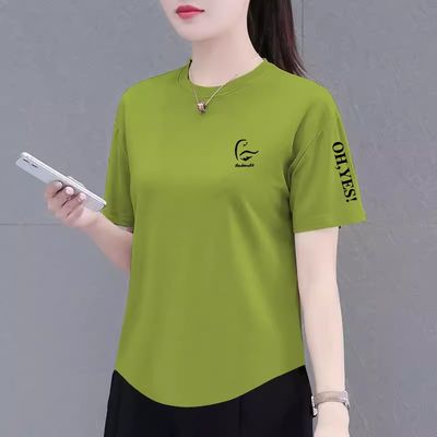 Good price 春夏新款；韩版宽松大码；休闲七分袖；T恤；女；印花上衣；拼接打底衫 online